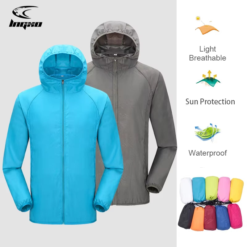 Camping Rain Jacket Men Women Waterproof Sun Protection Clothing Fishing Hunting Clothes Quick Dry Skin Windbreaker with Pocket