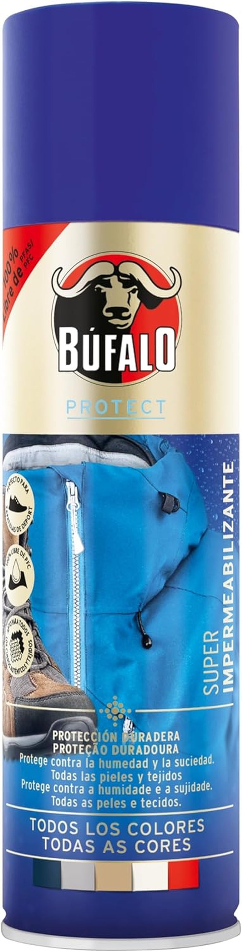 Búfalo - Spray Impermeabilizante Calzado 250Ml - Spray Protector Zapatillas Transparente- 100% Repelente Al Agua Y a La Suciedad | Para Zapatos De Tela, Cuero Y Textiles | Protector De Ante Y Nobuk