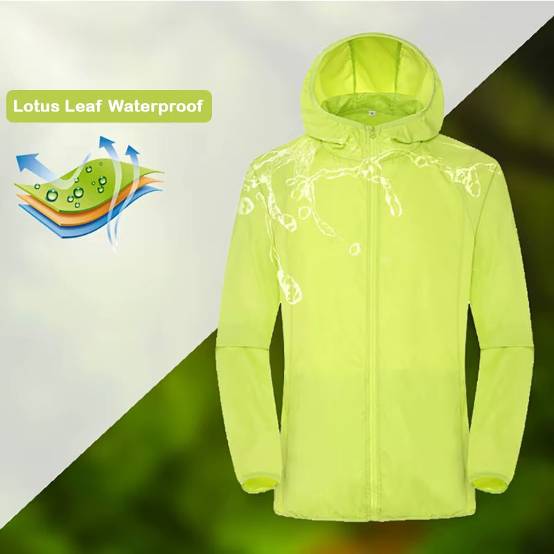 Camping Rain Jacket Men Women Waterproof Sun Protection Clothing Fishing Hunting Clothes Quick Dry Skin Windbreaker with Pocket