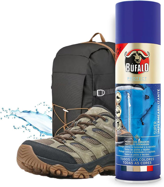 Búfalo - Spray Impermeabilizante Calzado 250Ml - Spray Protector Zapatillas Transparente- 100% Repelente Al Agua Y a La Suciedad | Para Zapatos De Tela, Cuero Y Textiles | Protector De Ante Y Nobuk